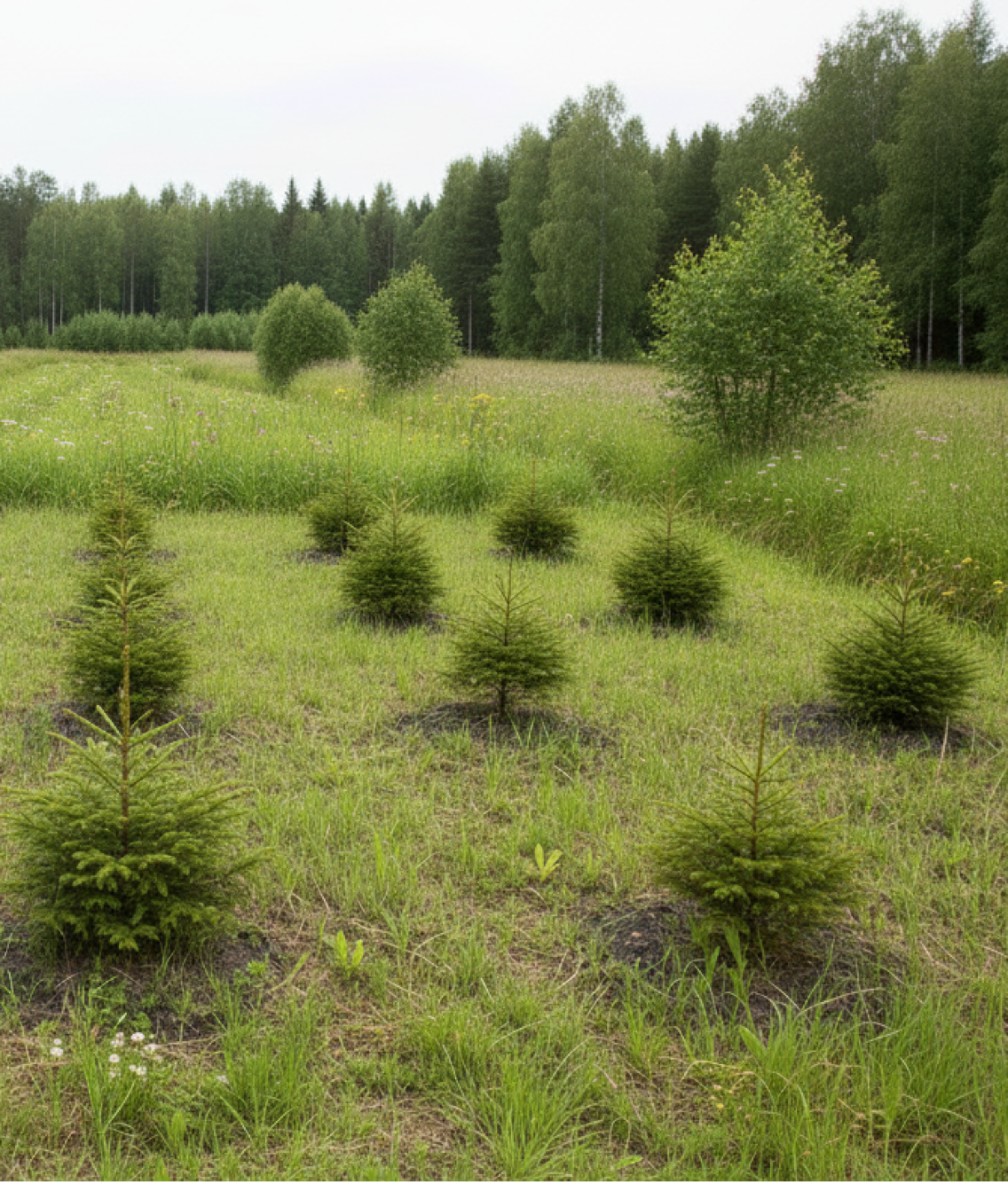 taimet pitäisi olla pienemmät eikä noin suorissa riveissä. heinä vois olla vähän pitempää